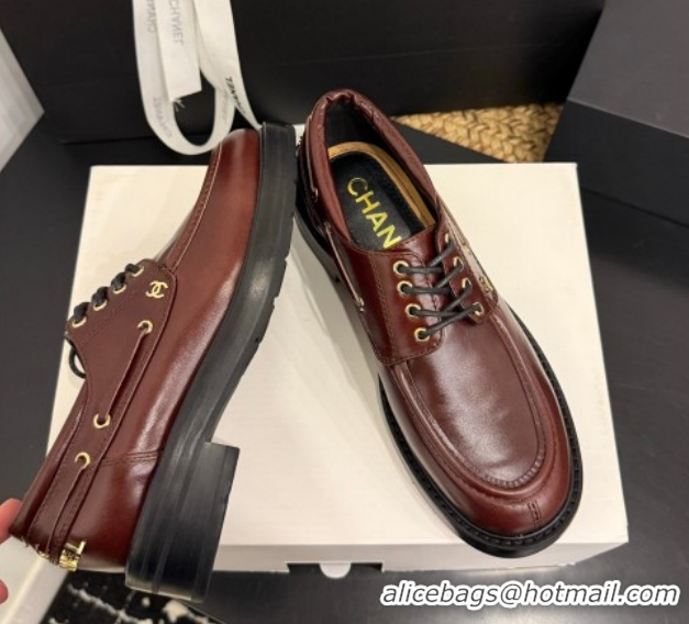 Hot Style Chanel Shiny Calfskin Leather Laced-up Shoes CH030615 Dark Brown 2026