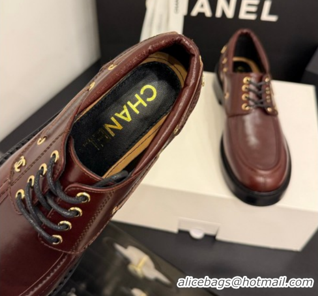 Hot Style Chanel Shiny Calfskin Leather Laced-up Shoes CH030615 Dark Brown 2026