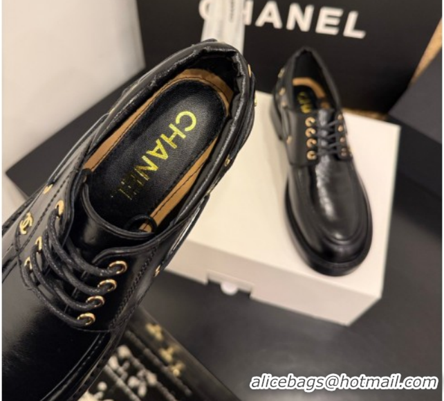 Buy Luxury Chanel Shiny Calfskin Leather Laced-up Shoes CH030615 Black 2026