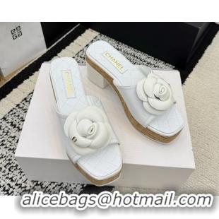 Shop Cheap Chanel Patent Leather Heel Slides Sandal with Camellia CH030616 White 2026