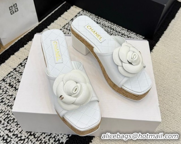 Shop Cheap Chanel Patent Leather Heel Slides Sandal with Camellia CH030616 White 2026