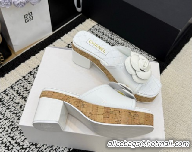 Shop Cheap Chanel Patent Leather Heel Slides Sandal with Camellia CH030616 White 2026