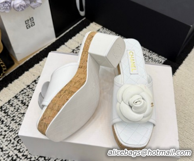 Shop Cheap Chanel Patent Leather Heel Slides Sandal with Camellia CH030616 White 2026