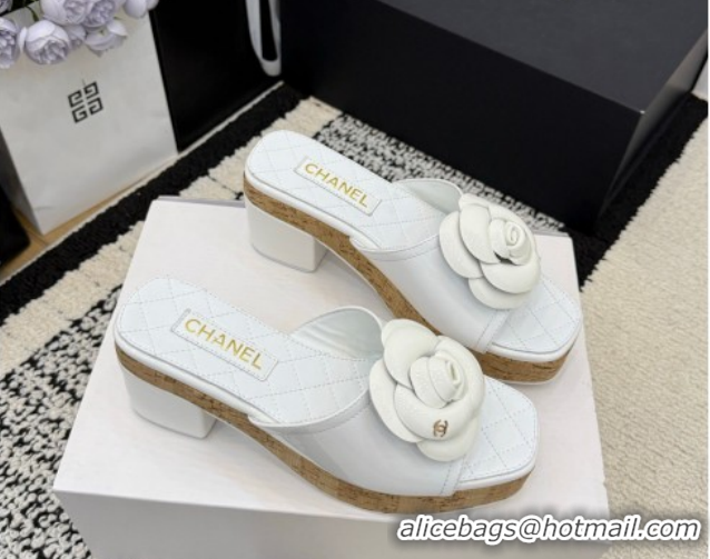 Shop Cheap Chanel Patent Leather Heel Slides Sandal with Camellia CH030616 White 2026