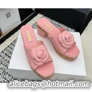 Purchase Chanel Patent Leather Heel Slides Sandal with Camellia CH030616 Pink 2026