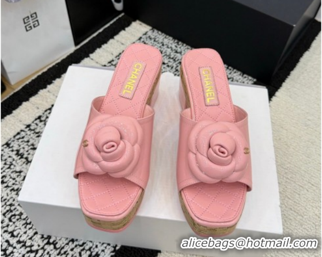 Purchase Chanel Patent Leather Heel Slides Sandal with Camellia CH030616 Pink 2026