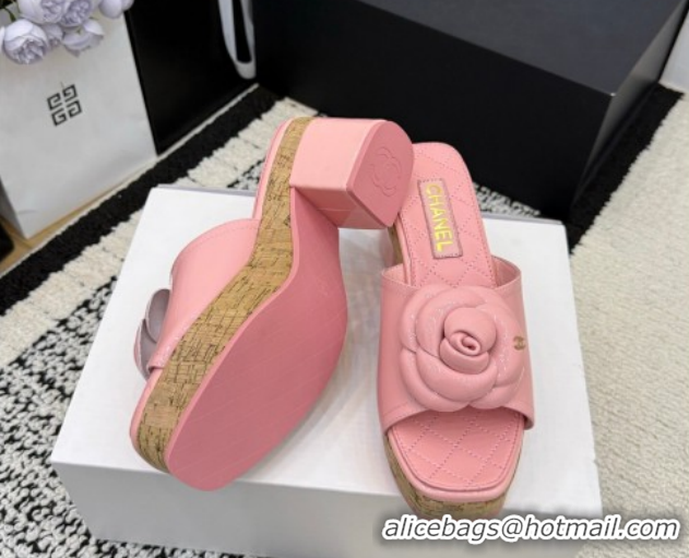 Purchase Chanel Patent Leather Heel Slides Sandal with Camellia CH030616 Pink 2026