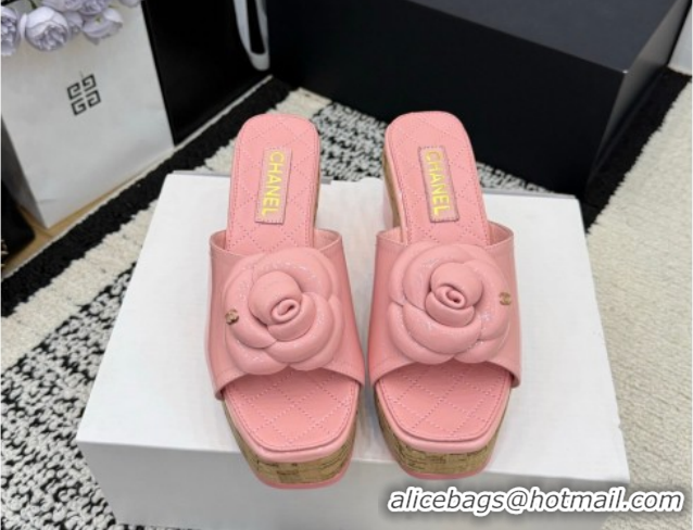 Purchase Chanel Patent Leather Heel Slides Sandal with Camellia CH030616 Pink 2026