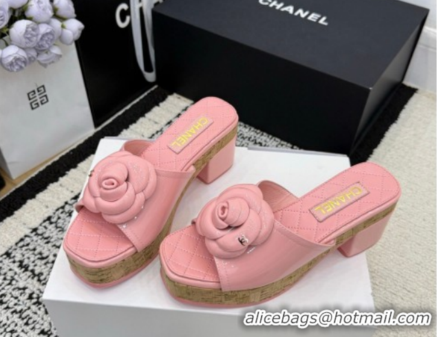 Purchase Chanel Patent Leather Heel Slides Sandal with Camellia CH030616 Pink 2026