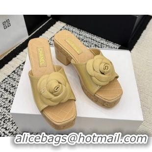 Low Price Chanel Patent Leather Heel Slides Sandal with Camellia CH030616 Beige 2026