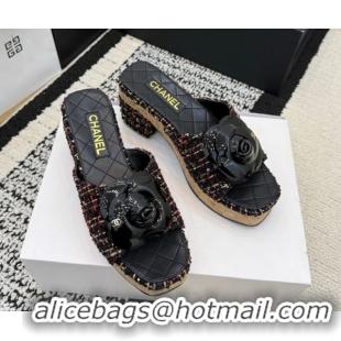 Good Looking Chanel Tweed Heel Slides Sandal with Camellia CH030616 Red/Multicolor 2026