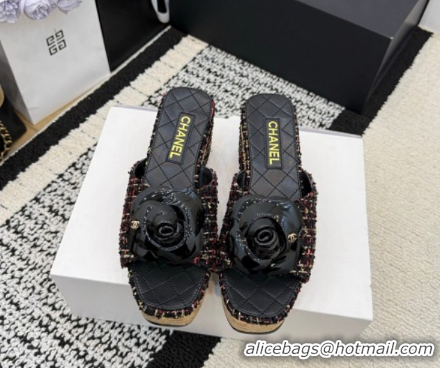 Good Looking Chanel Tweed Heel Slides Sandal with Camellia CH030616 Red/Multicolor 2026