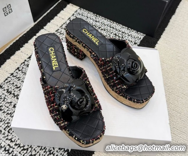 Good Looking Chanel Tweed Heel Slides Sandal with Camellia CH030616 Red/Multicolor 2026