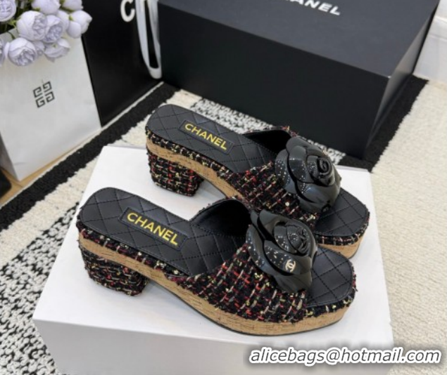 Good Looking Chanel Tweed Heel Slides Sandal with Camellia CH030616 Red/Multicolor 2026