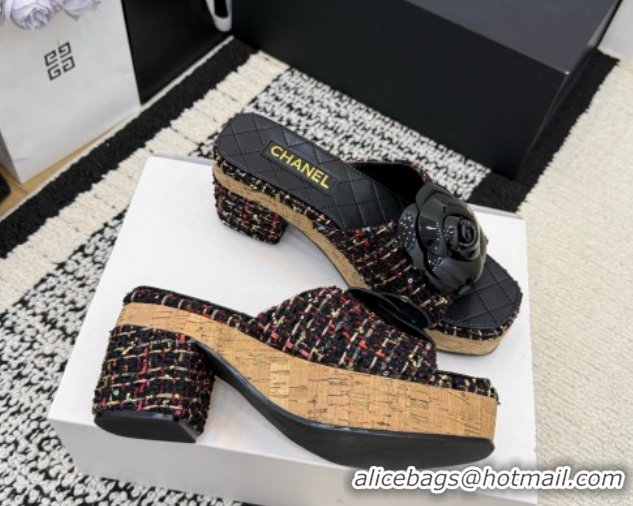 Good Looking Chanel Tweed Heel Slides Sandal with Camellia CH030616 Red/Multicolor 2026