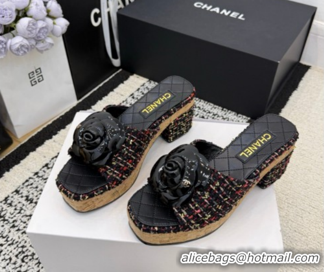 Good Looking Chanel Tweed Heel Slides Sandal with Camellia CH030616 Red/Multicolor 2026