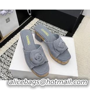 Pretty Style Chanel Suede Heel Slides Sandal with Camellia CH030616 Grey 2026