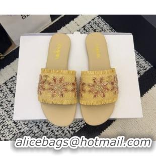 Durable Chanel Bloom Straw-Like Flat Slides Sandal CH030701 Beige 2026