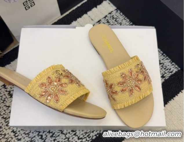 Durable Chanel Bloom Straw-Like Flat Slides Sandal CH030701 Beige 2026