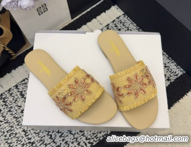 Durable Chanel Bloom Straw-Like Flat Slides Sandal CH030701 Beige 2026
