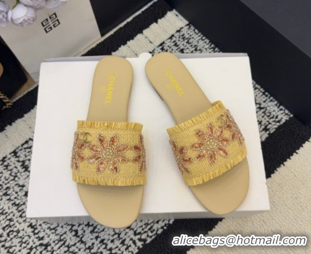 Durable Chanel Bloom Straw-Like Flat Slides Sandal CH030701 Beige 2026