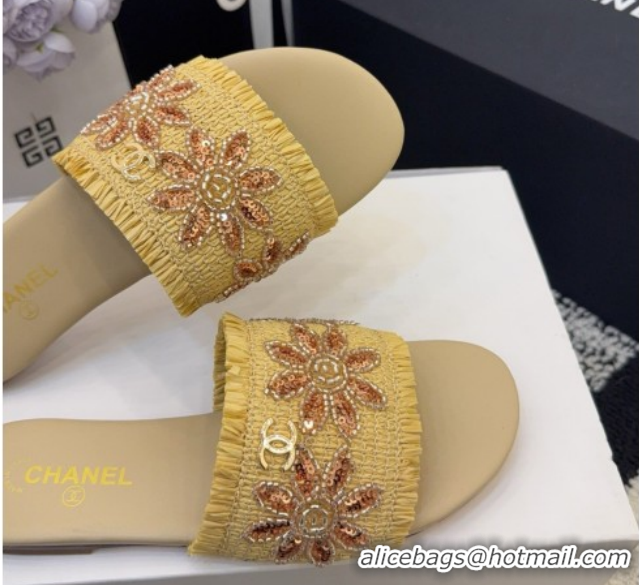 Durable Chanel Bloom Straw-Like Flat Slides Sandal CH030701 Beige 2026
