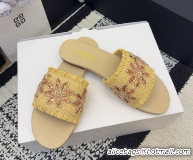 Durable Chanel Bloom Straw-Like Flat Slides Sandal CH030701 Beige 2026