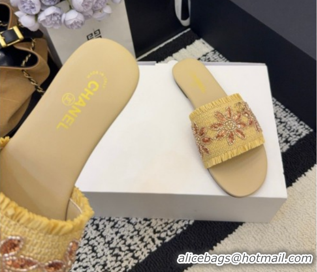 Durable Chanel Bloom Straw-Like Flat Slides Sandal CH030701 Beige 2026