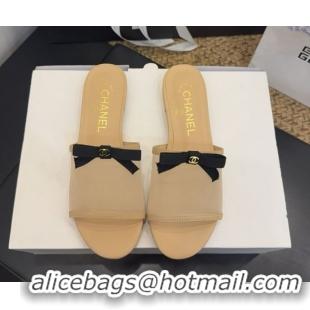 Cheap Price Chanel Mesh Flat Slides Sandal wih Bow G47023 Beige 2026