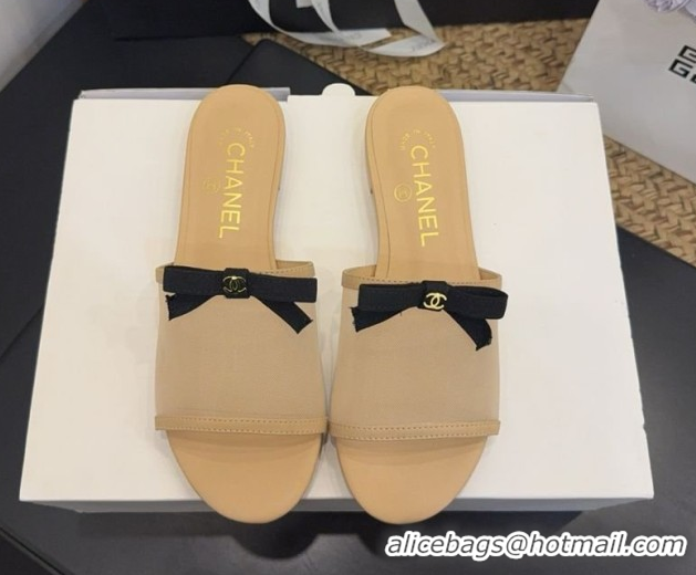 Cheap Price Chanel Mesh Flat Slides Sandal wih Bow G47023 Beige 2026