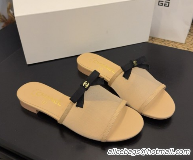 Cheap Price Chanel Mesh Flat Slides Sandal wih Bow G47023 Beige 2026