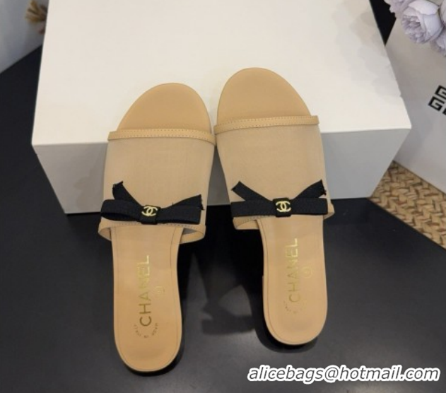 Cheap Price Chanel Mesh Flat Slides Sandal wih Bow G47023 Beige 2026