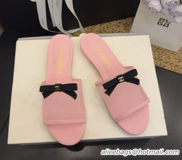 Purchase Chanel Mesh Flat Slides Sandal wih Bow G47023 Pink 2026