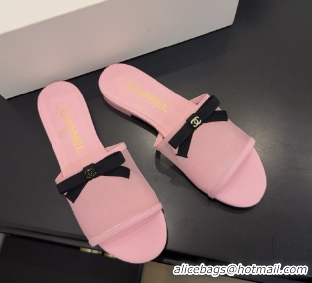 Purchase Chanel Mesh Flat Slides Sandal wih Bow G47023 Pink 2026