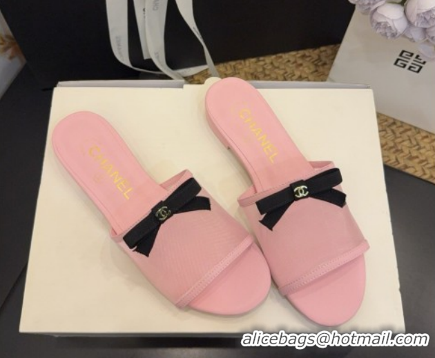 Purchase Chanel Mesh Flat Slides Sandal wih Bow G47023 Pink 2026