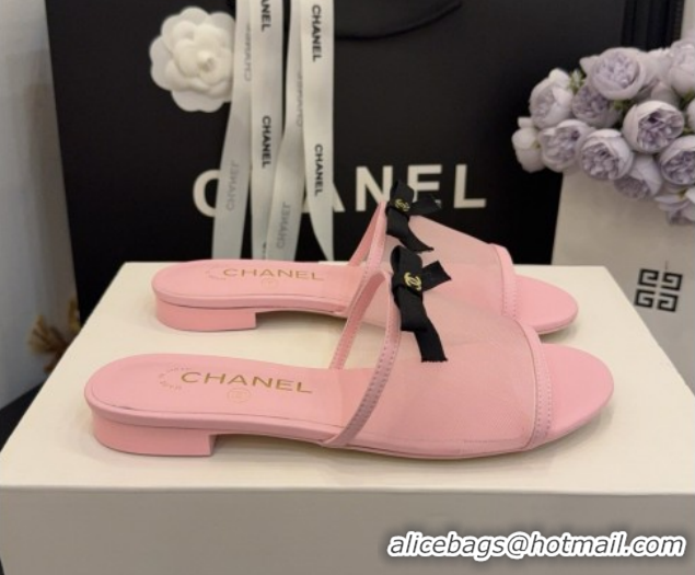 Purchase Chanel Mesh Flat Slides Sandal wih Bow G47023 Pink 2026