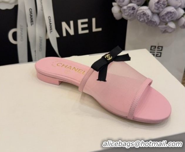 Purchase Chanel Mesh Flat Slides Sandal wih Bow G47023 Pink 2026