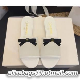 Shop Duplicate Chanel Mesh Flat Slides Sandal wih Bow G47023 White 2026