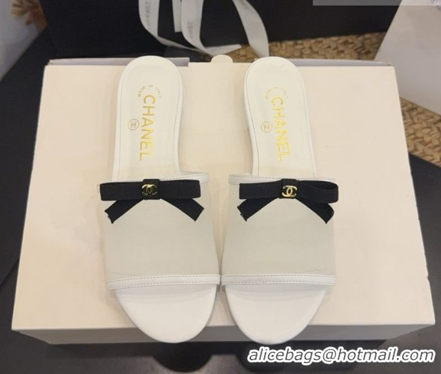 Shop Duplicate Chanel Mesh Flat Slides Sandal wih Bow G47023 White 2026