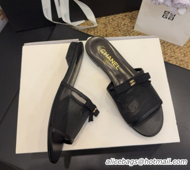 Best Grade Chanel Mesh Flat Slides Sandal wih Bow G47023 Black 2026
