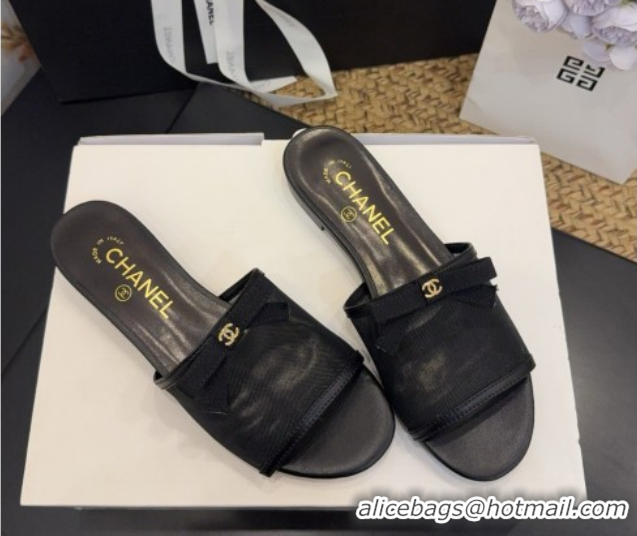 Best Grade Chanel Mesh Flat Slides Sandal wih Bow G47023 Black 2026