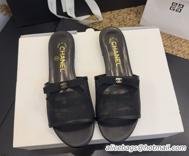 Best Grade Chanel Mesh Flat Slides Sandal wih Bow G47023 Black 2026