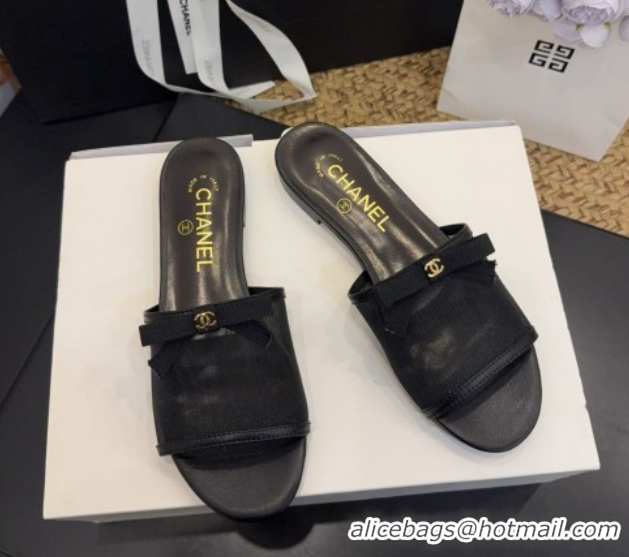 Best Grade Chanel Mesh Flat Slides Sandal wih Bow G47023 Black 2026