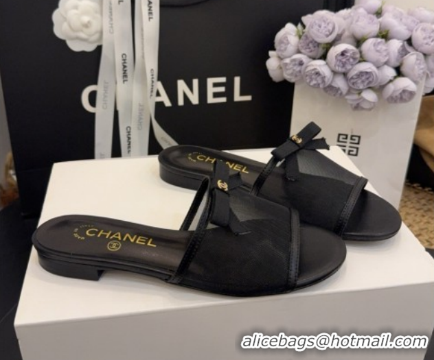 Best Grade Chanel Mesh Flat Slides Sandal wih Bow G47023 Black 2026