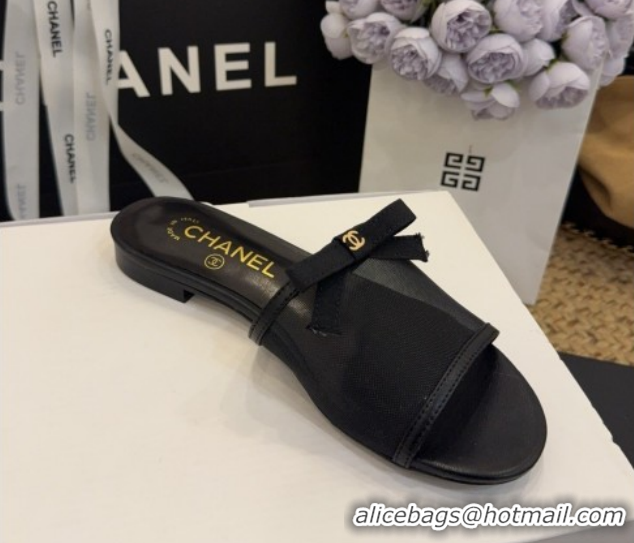 Best Grade Chanel Mesh Flat Slides Sandal wih Bow G47023 Black 2026
