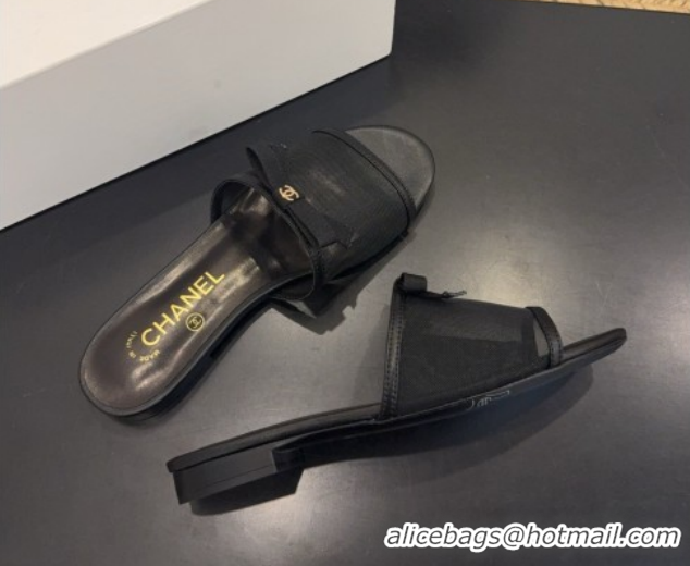 Best Grade Chanel Mesh Flat Slides Sandal wih Bow G47023 Black 2026