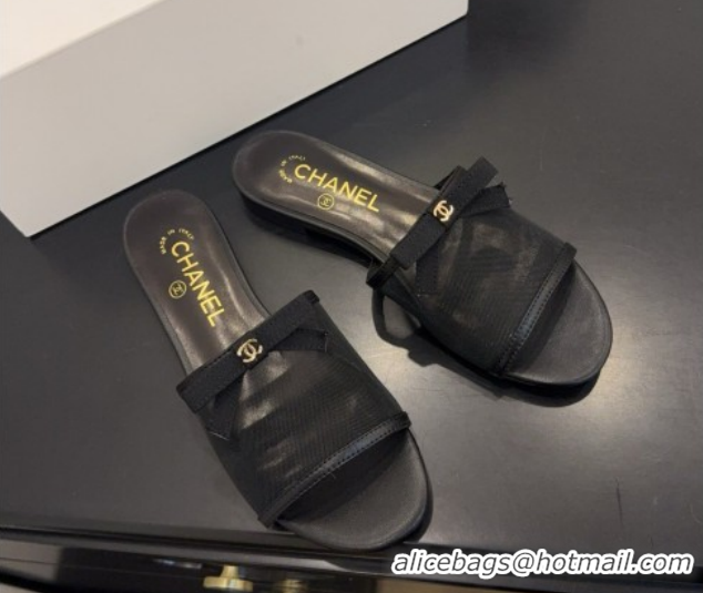Best Grade Chanel Mesh Flat Slides Sandal wih Bow G47023 Black 2026