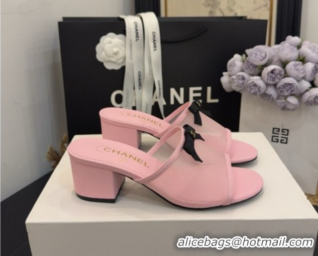 Luxurious Chanel Mesh Heel Slides Sandal wih Bow G47023 Pink 2026