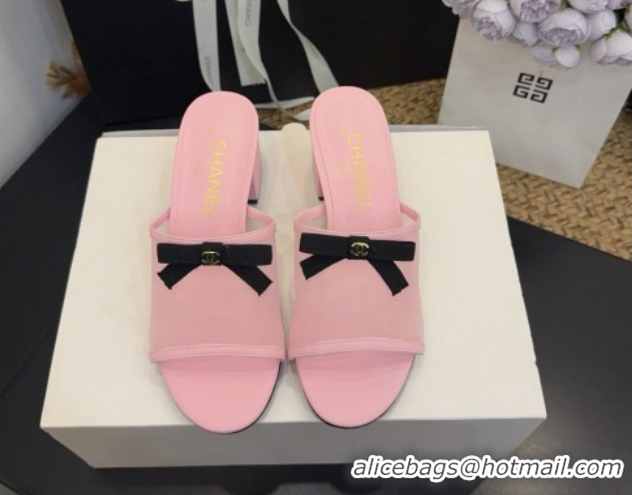 Luxurious Chanel Mesh Heel Slides Sandal wih Bow G47023 Pink 2026