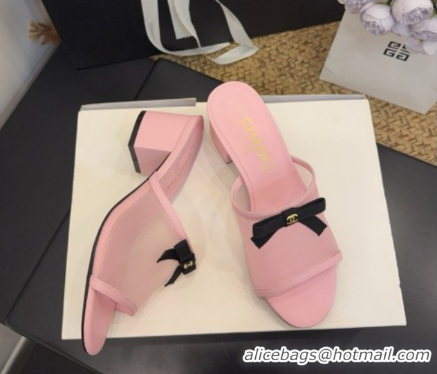 Luxurious Chanel Mesh Heel Slides Sandal wih Bow G47023 Pink 2026